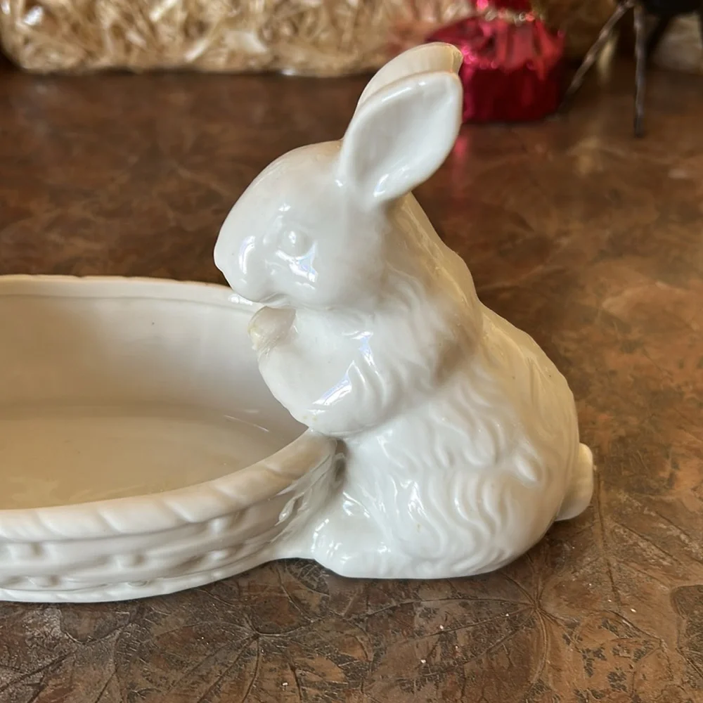 RAZ White Easter Candy Dish With Bunnies
